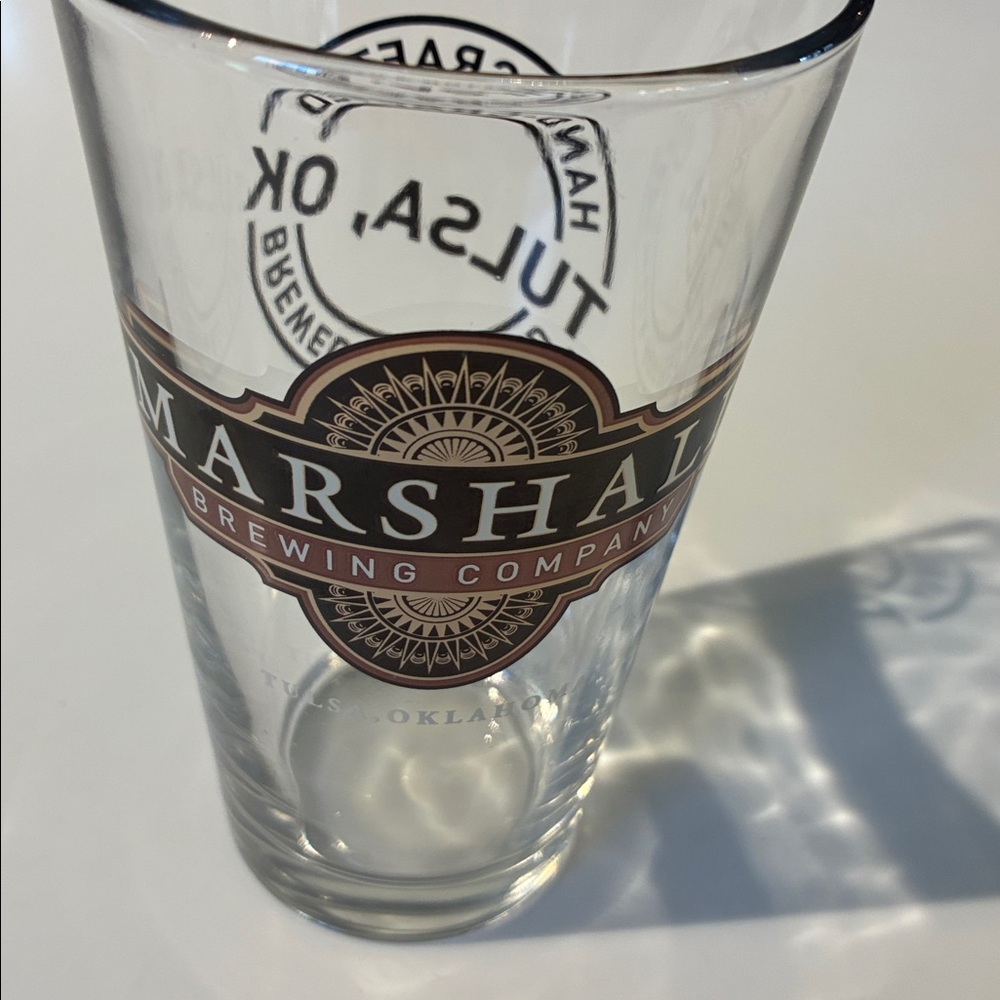 NWOT MARSHALL Brewing CO Beer Pint Glass Tulsa Okla Craft Beer